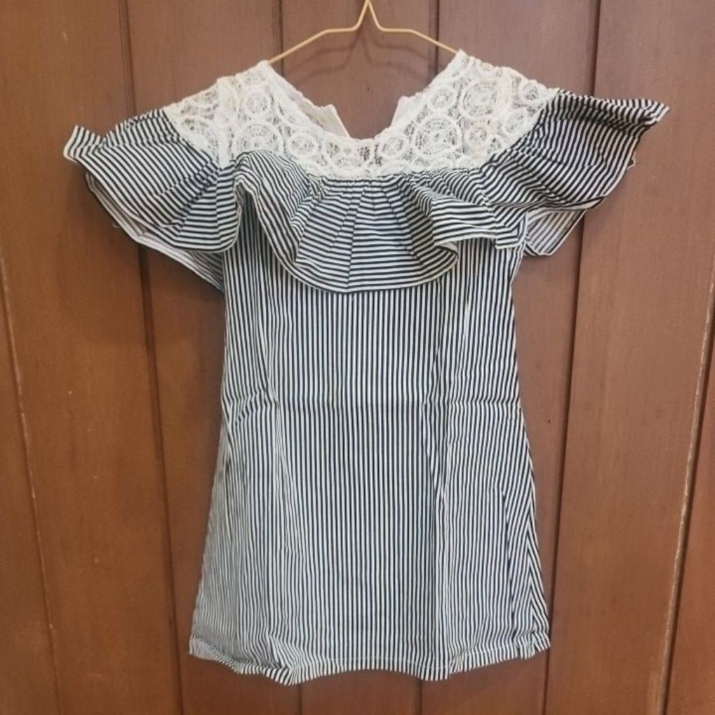 gaun baju dress pesta hitam putih loreng anak perempuan usia 6 bulan - 2 tahun