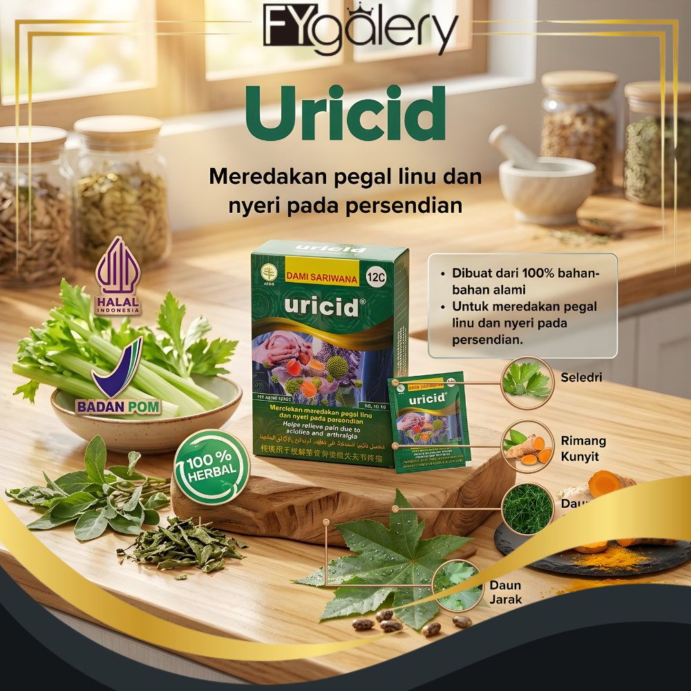 FYgalery Jamu Herbal URICID isi 100 Pil Mengatasi Asam Urat Pegal Linu dan Nyeri Sendi Y8149