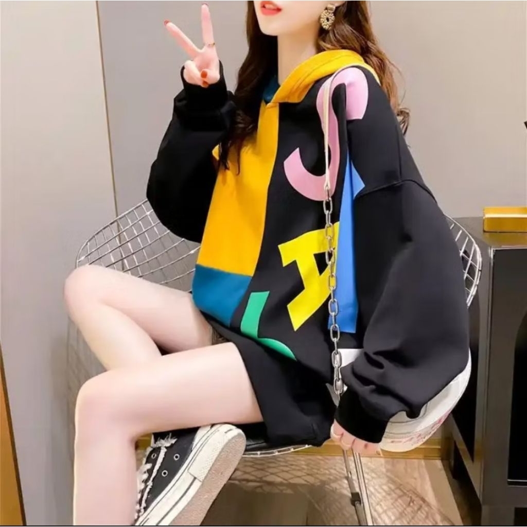 Letters Combie Sweater Hoodie Oversize Pria Wanita Style Korea
