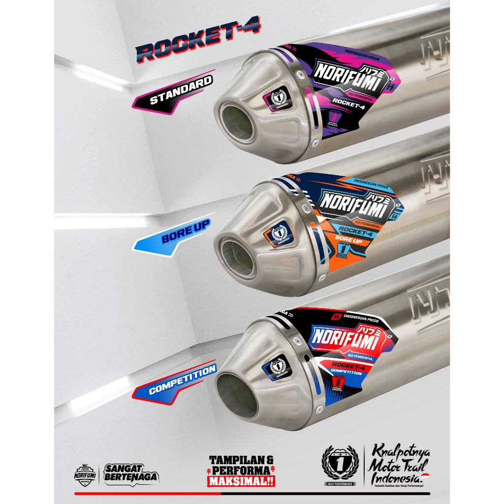 KNALPOT NORIFUMI ROCKET4 STANDART BOREUP KOMPETISI  KLX/DT 150 KLX140 DAN CRF150 WR155
