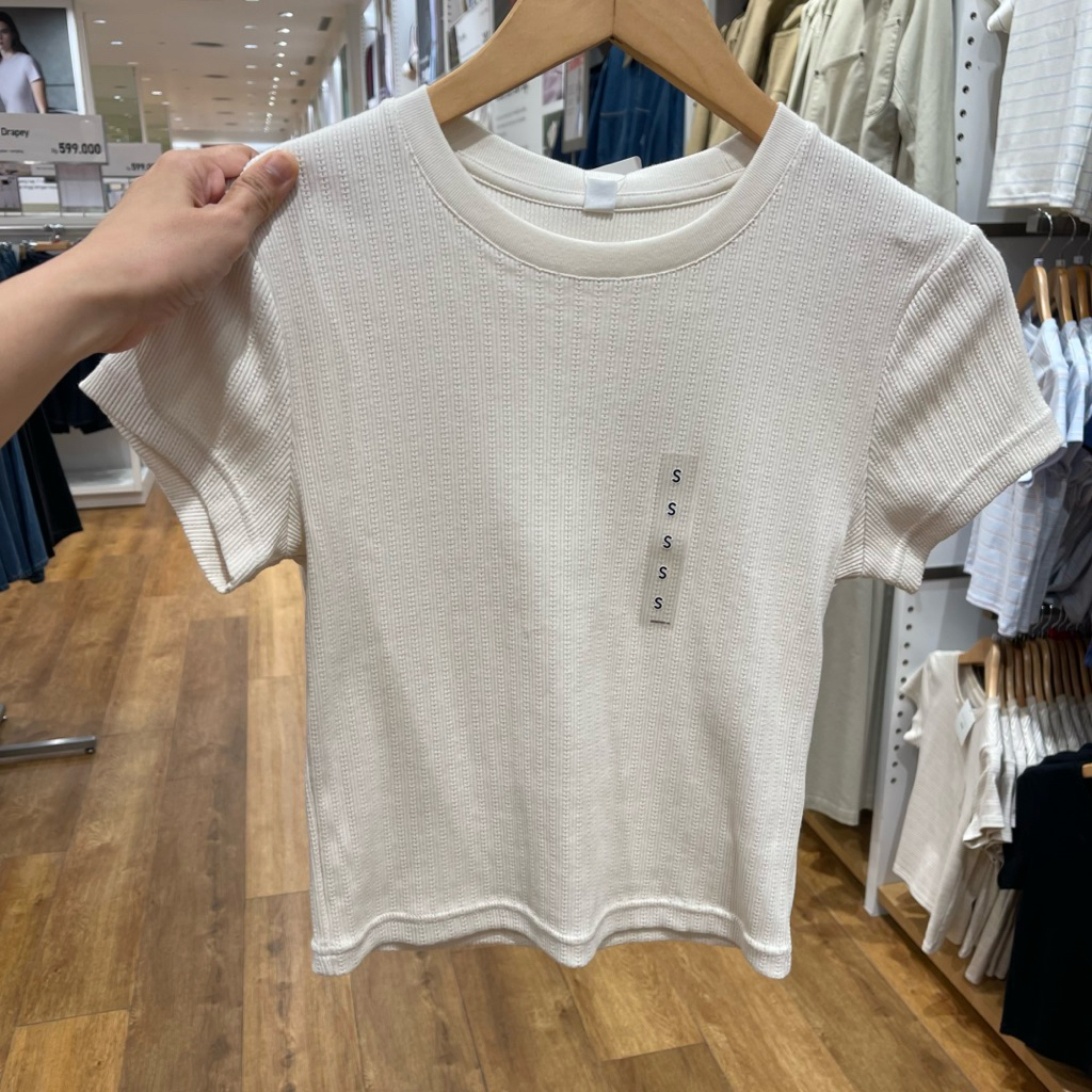 Tshirt Uniqlo woman mini rib off white
