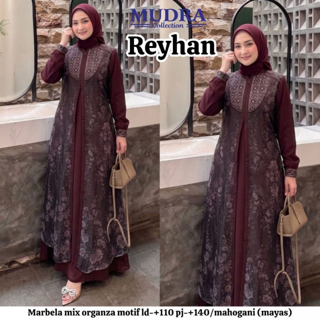 Reyhan Dress by Mudra - dress marbela mix organza motif - gamis wanita model terbaru kekinian - dres