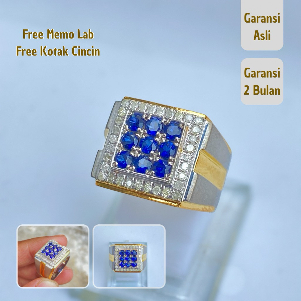 CINCIN PRIA CENTER NATURAL BLUE SAPPHIRE DAN BERLIAN ASLI FREE MEMO GARANSI ASLI