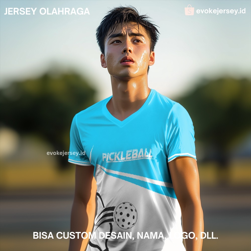 Kaos Jersey Olahraga Sport Pickleball Biru Putih Motif Abstrak 35