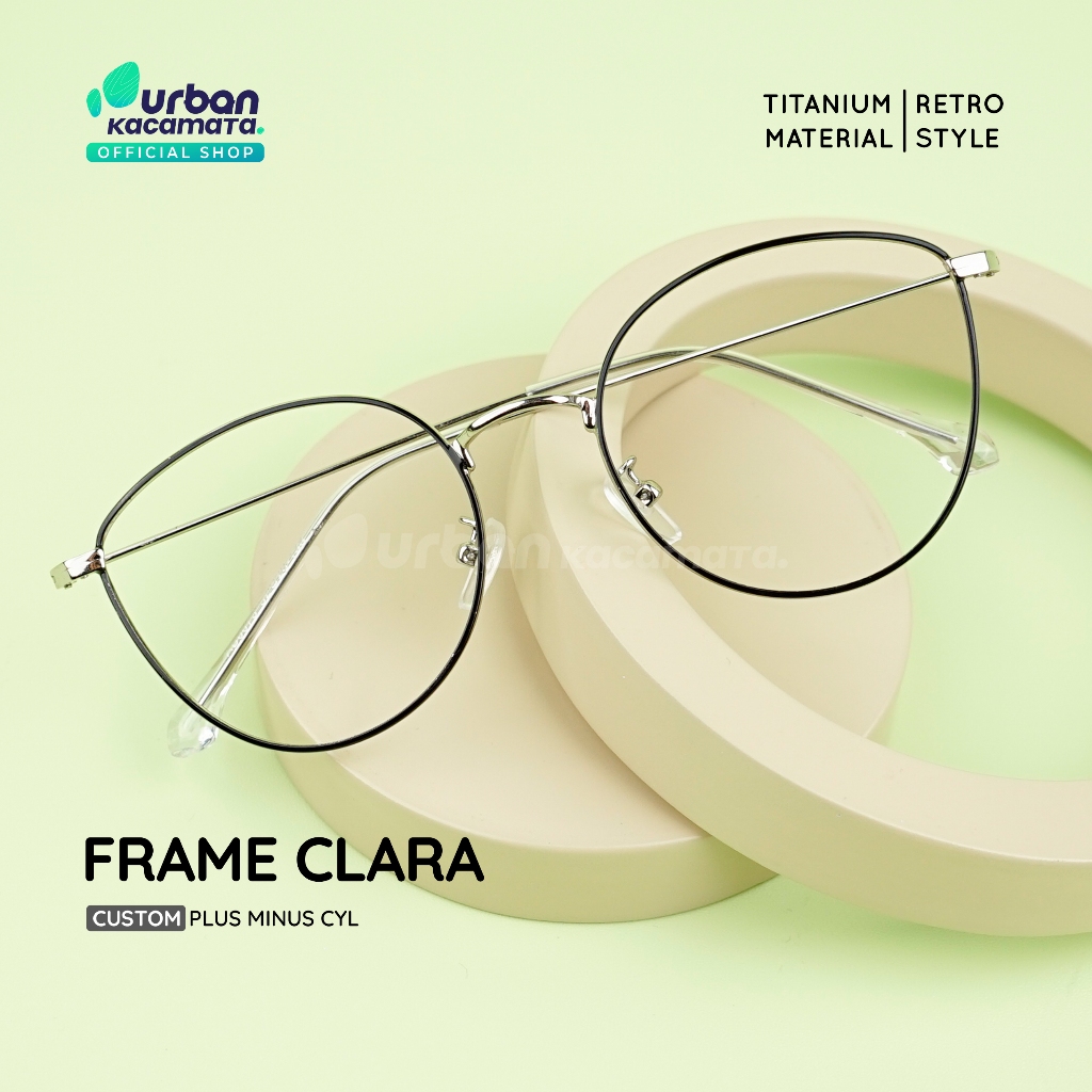URBAN KACAMATA Frame Clara Kacamata Minus Photocromic Cat Eye Wanita Titanium