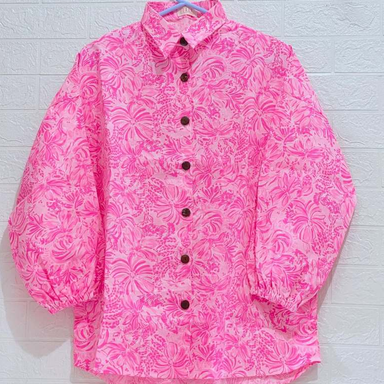 Atasan Baju Blouse Wanita Dewasa Lengan Panjang Bahan Pure Linen Import