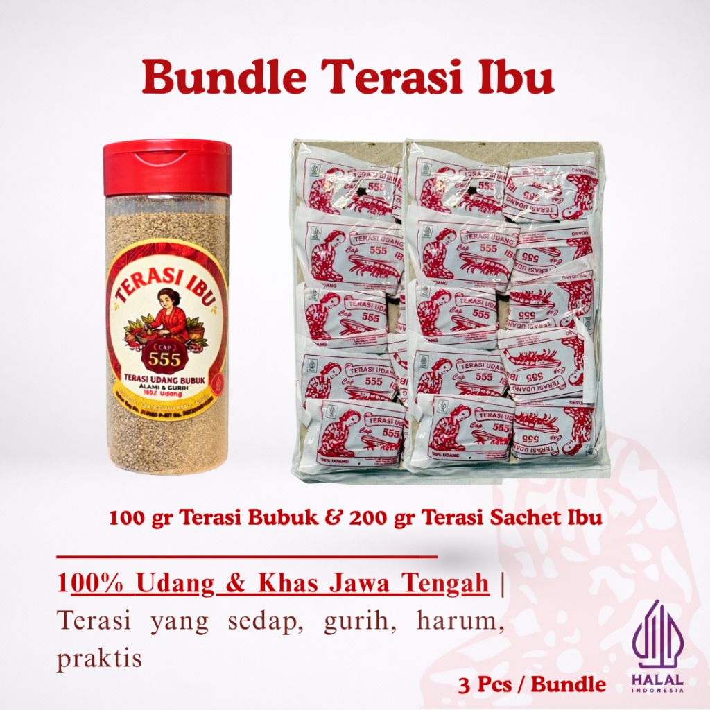 TERASI UDANG IBU SACHET 2 PACK (200 gr) + TERASI BUBUK UDANG MATANG IBU (100 gr) | Terasi Udang Hala