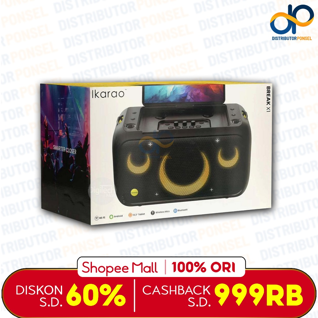 IKARAO Break X1 Premium Party Box Smart Karaoke Machine 13.3" Inch Screen with 2 Mic Speaker