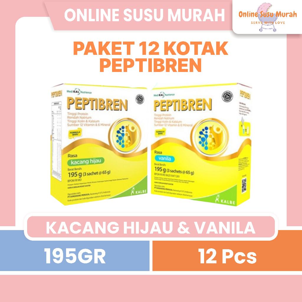 PEPTIBREN PAKET 12 KOTAK VANILLA KACANG HIJAU 195 GR NUTRISI SUSU DEWASA 195GR SSKD
