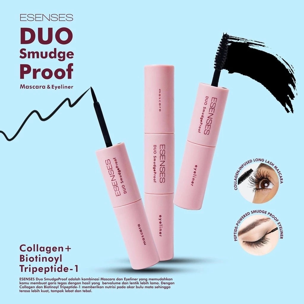 ESENSES DUO SMUDGE PROFF Maskara dan Eyeliner 2in1 - Maskara & Eyeliner Tahan Lama - Waterproof BPOM