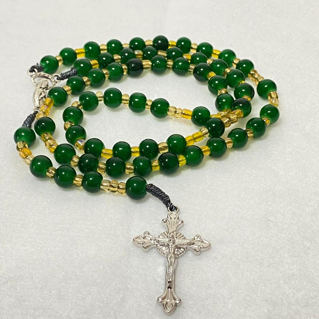 Kalung Rosario Batu Alam Motif Giok Hijau Merah 8 mm untuk Doa