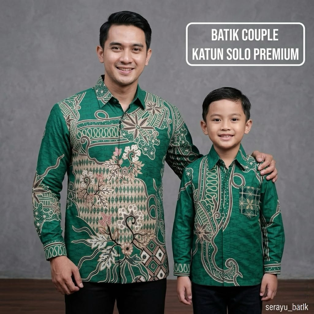 Baju Batik Couple Ayah Dan Anak Katun Solo Premium Batik Pasangan Bapak Anak Motif Terbaru Hijau Bot