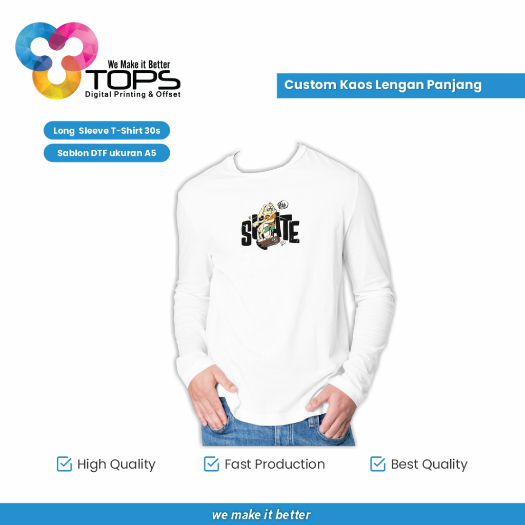 Custom Kaos Lengan Panjang / Long Sleeve T-Shirt 30s - Sablon DTF ukuran A5