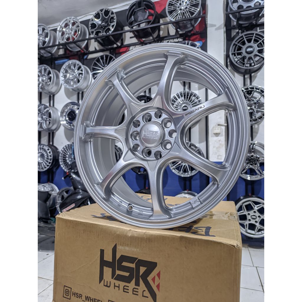 Velg Mobil Racing Hsr Tipe Aru Ring 17 Lebar 7.5 Inchi Silver