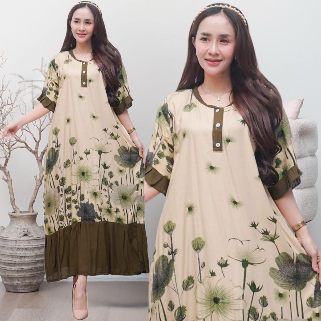 Daster busui bumil rempel bawah motif bunga tulip daster kekinian