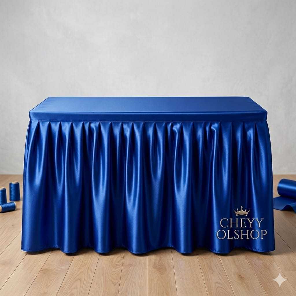 Cover Meja Prasmanan Rempel Elegan 80x50x110 cm – Taplak Meja Kain Mengkilap Menutup 3 Sisi (Depan &