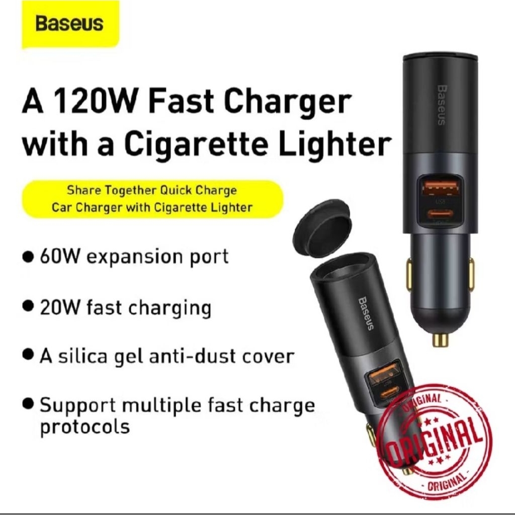 Baseus Fast charger 120W Type C with cigar lighter. (tanpa dus)