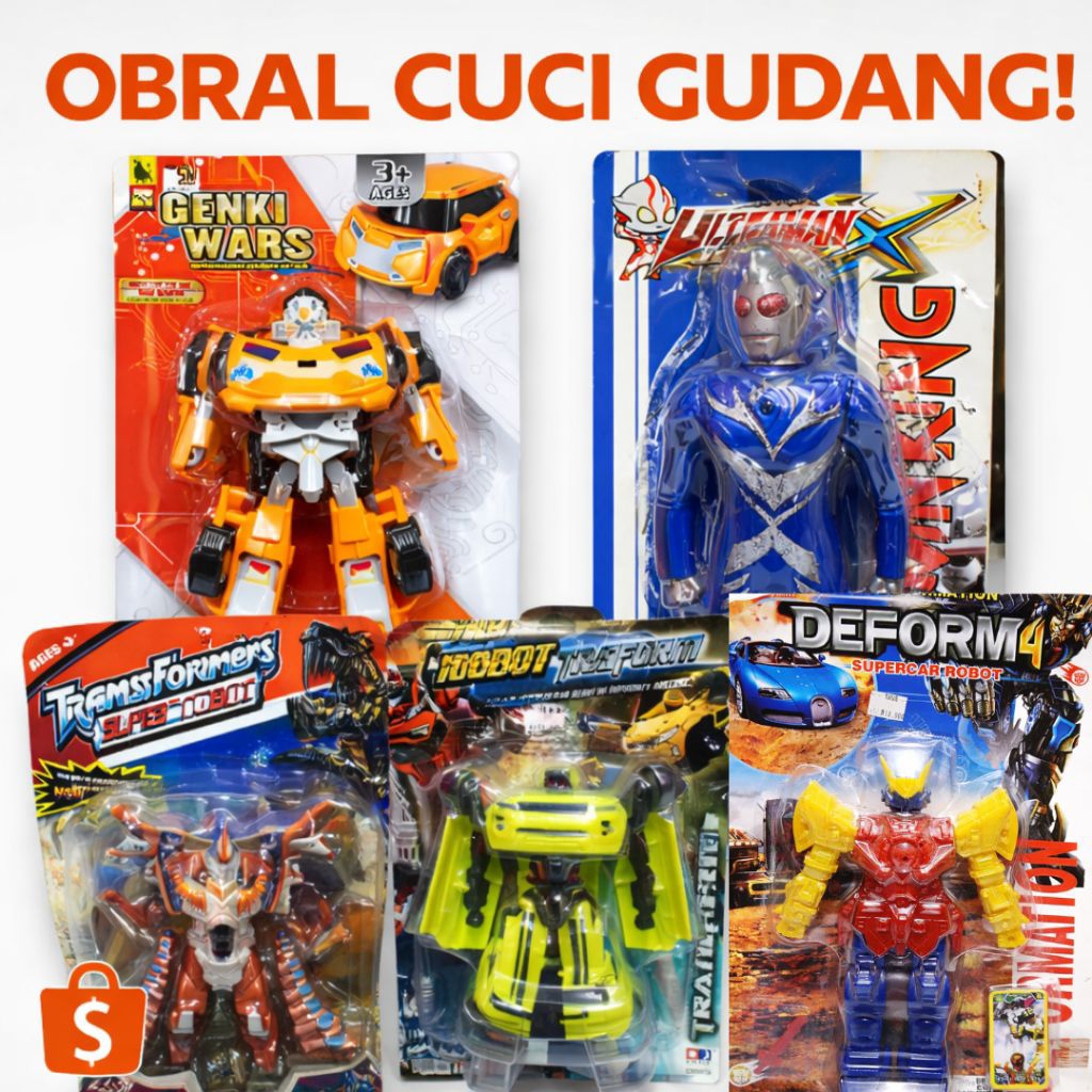 Borongan 5 Pcs Mainan Robot Murah | Robot Transform Berubah Mobil | Mainan Anak Grosir Laris | Maina