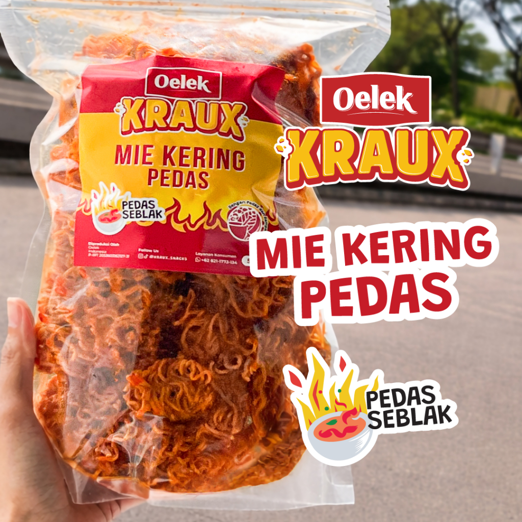Oelek Kraux Mie Kering Pedas Seblak 200 - 500gr / Jajanan Pedas Cikruh / Mie Kering Bumbu Pedas Nagi