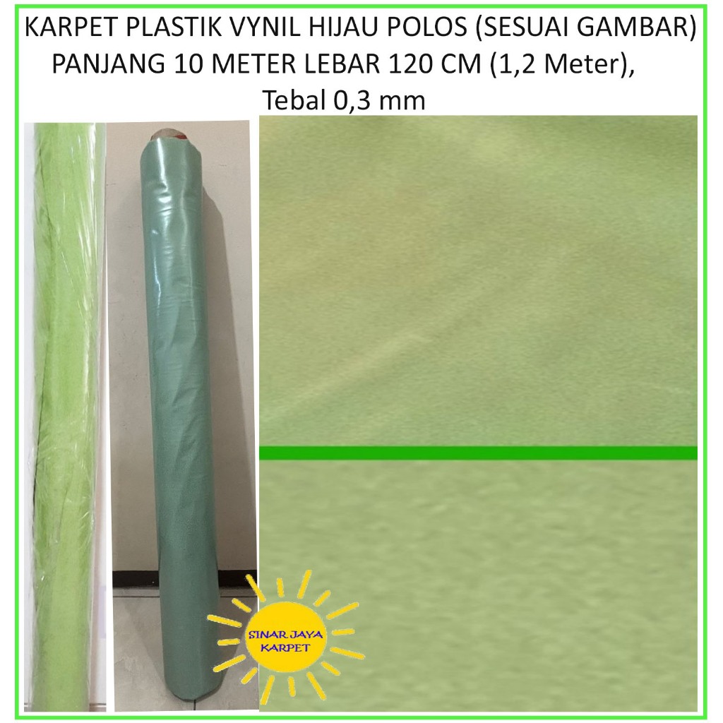 10 METER KARPET Lantai Plastik Vinyl 1 ROLL Lebar 1.2m MOTIF HIJAU POLOS (SESUAI GAMBAR) PROMO