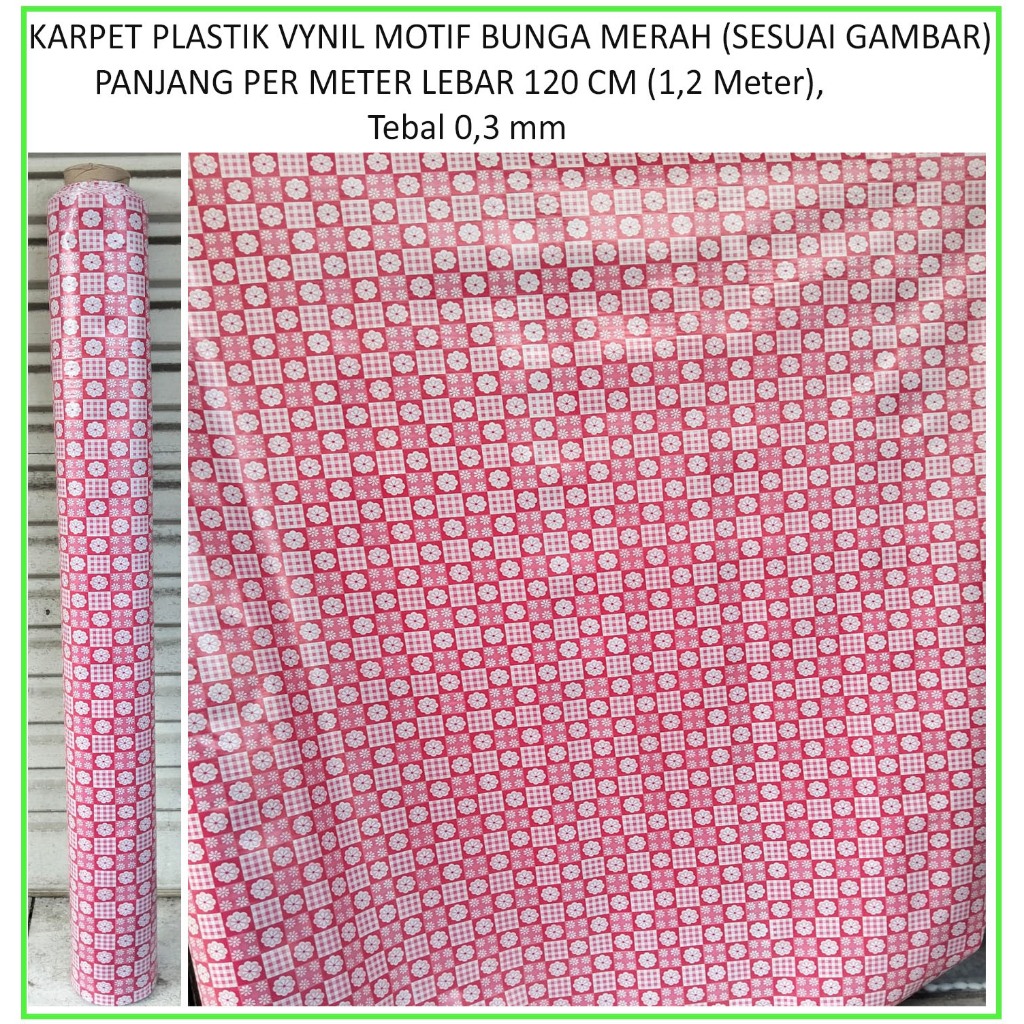 PER METER Karpet Lantai Plastik Vinyl METERAN MOTIF PASIR BUNGA MERAH (SESUAI GAMBAR) Lebar 1.2m