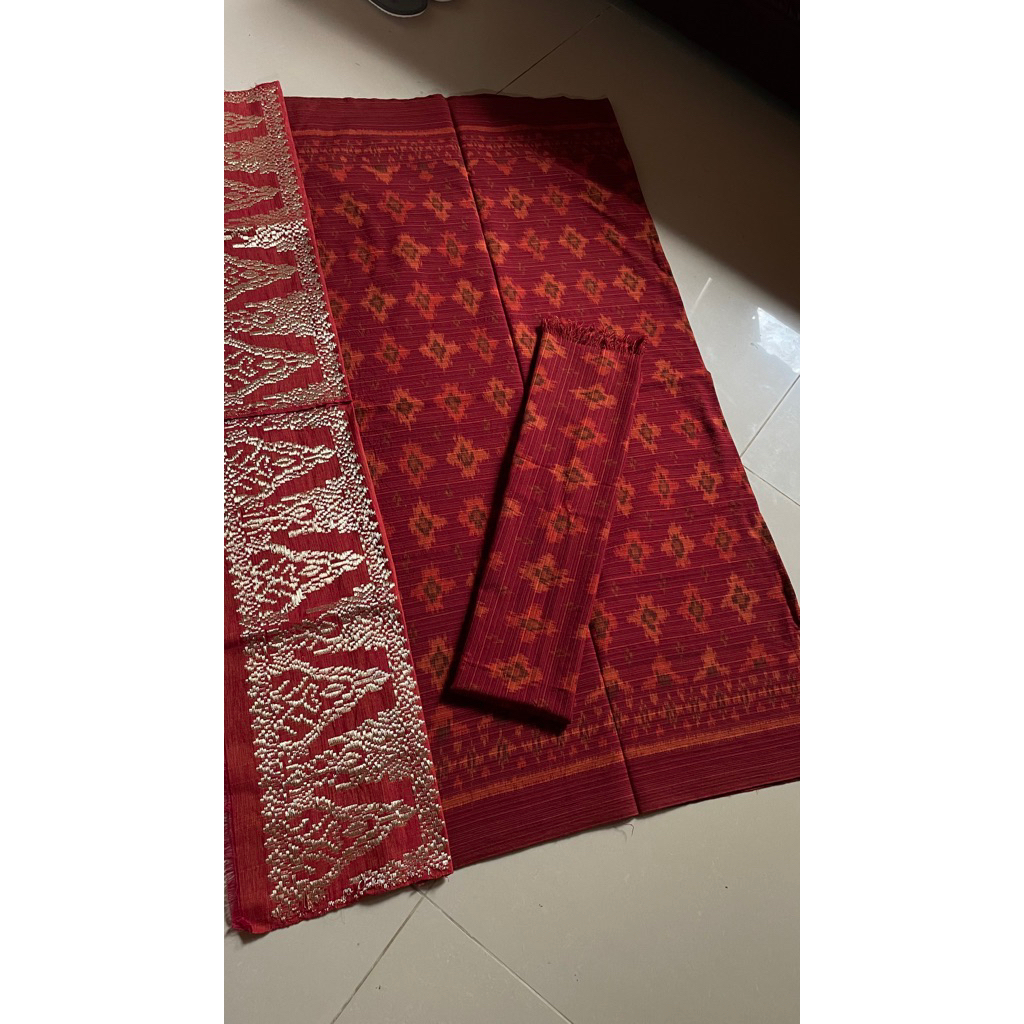 Endek alam dengan tumpal Songket Asli Cendana + Selendang
