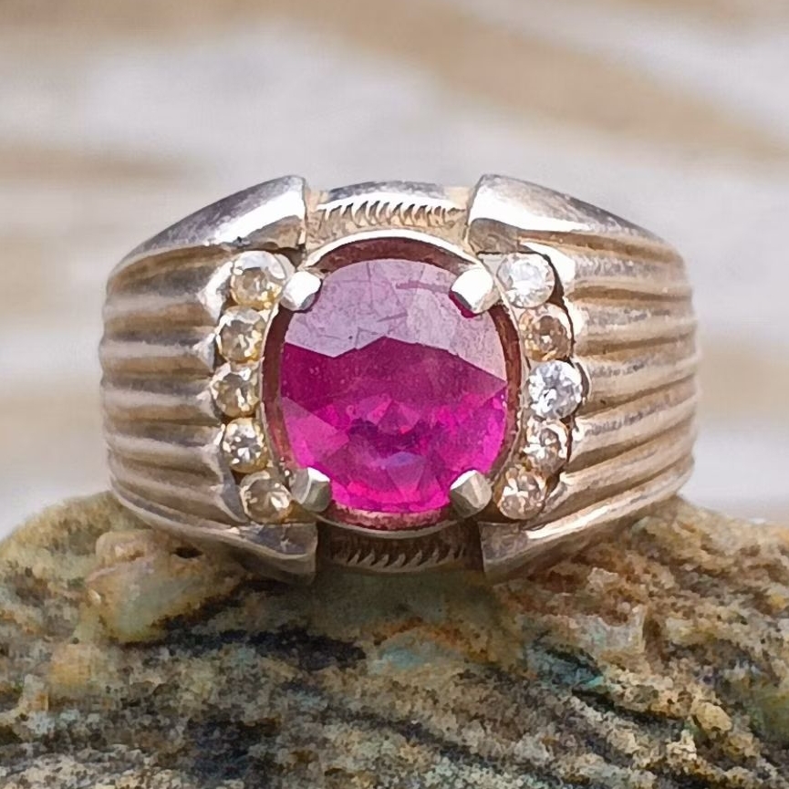 Natural batu Ruby red purple ring perak