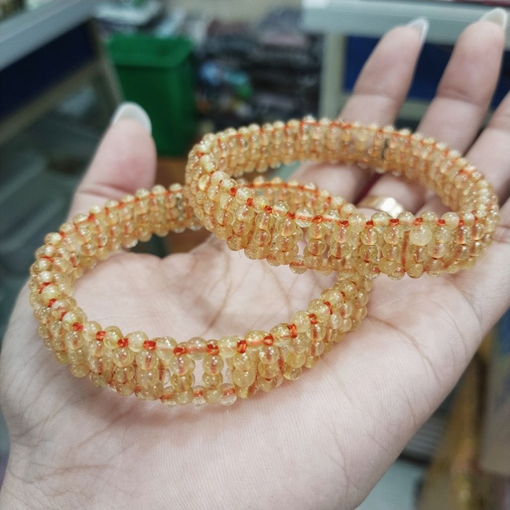 Gelang Batu Gold Rutilated Rambut Sedana Kecubung Serat Emas Natural