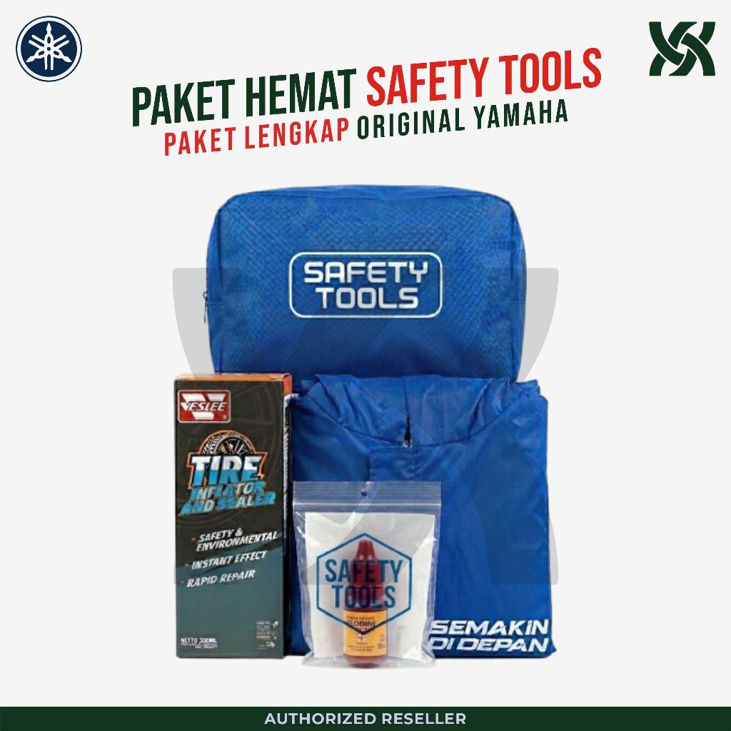 Paket Hemat Safety Tools Yamaha Original - Tas Biru + Jas Hujan + Tire Inflator Veslee & P3K