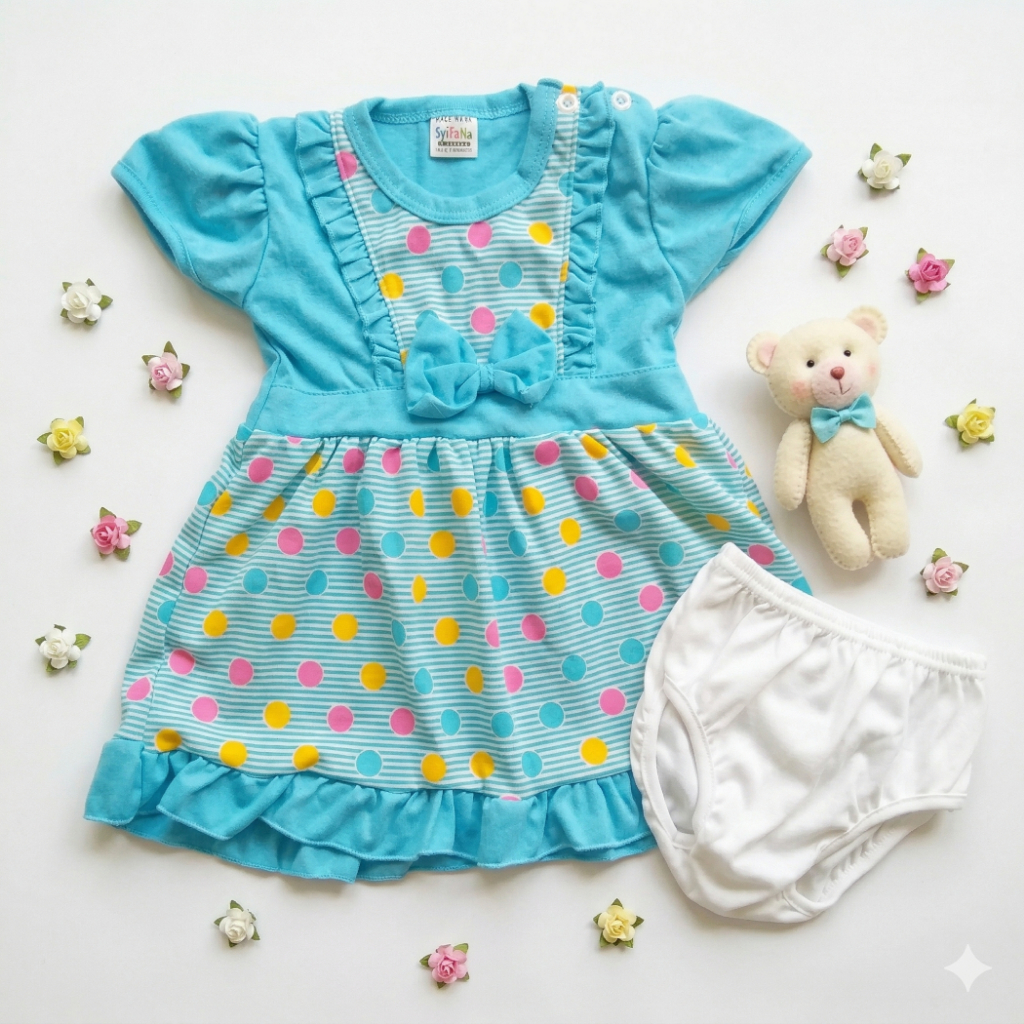 Baju Dress Bayi Syifana Polkadot Salur
