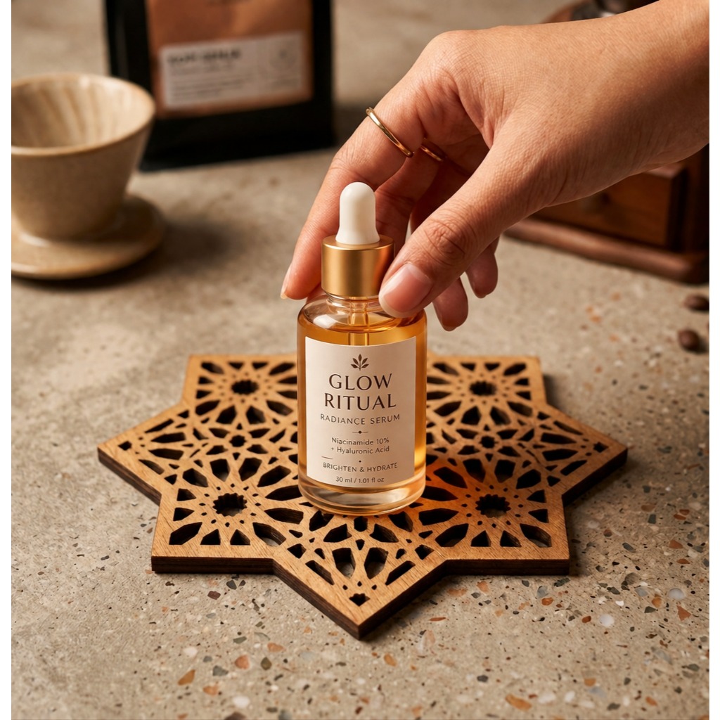 Elegan & Naturaln Alas Kayu Laser-Cut Motif Geometris | Tatakan Kayu Estetik | aksesoris foto prodak