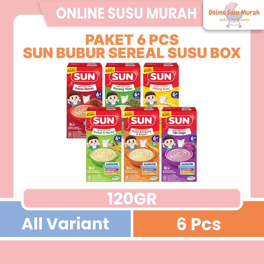 SUN PAKET 6 PCS BUBUR CEREAL SUSU 120 GR BOX BUBUR SUN SUSU TINGGI KALSIUM 120GR PRLA