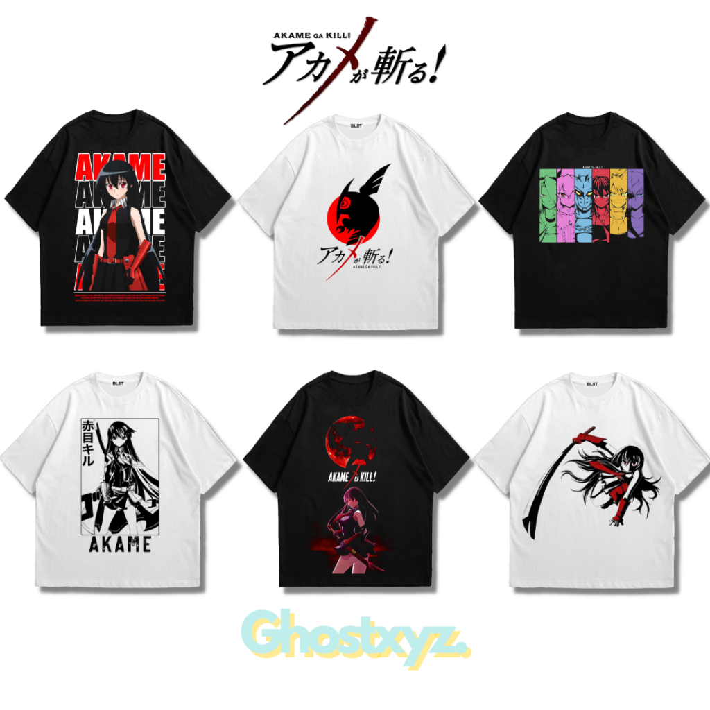 Ghostxyz T-Shirt Akame Ga Kill Black White Oversize Vintage Tee Baju Kaos