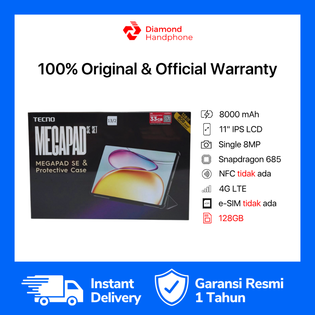 TECNO MegaPad SE 4G LTE 4/128 4/128GB 4GB 128GB Garansi Resmi