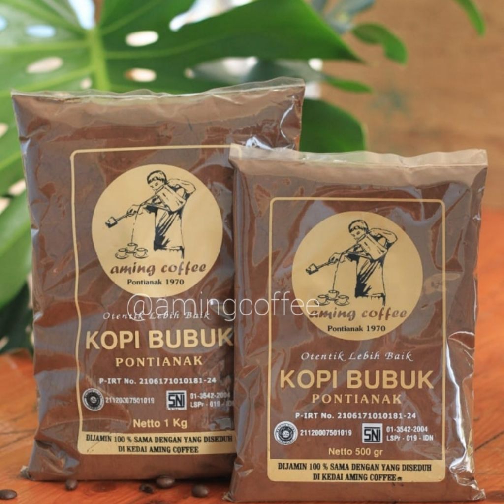 Bubuk kopi produksi Aming Coffee Pontianak kemasan 500gr, original tanpa campuran bahan lain, jenis 