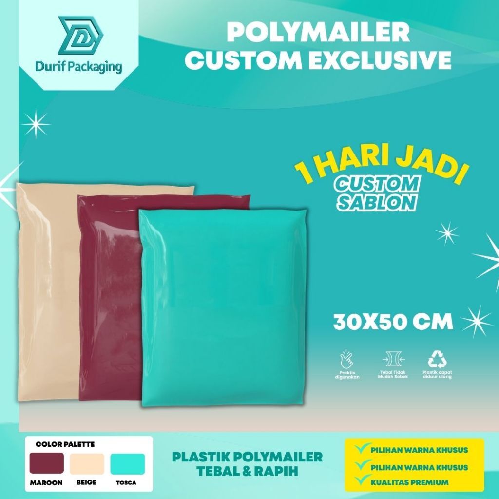 Limited Sale EKSKLUSIF Plastik Custom Sablon 30x50 Glossy Premium Maroon Beige Tosca Ketebalan 50 Mi