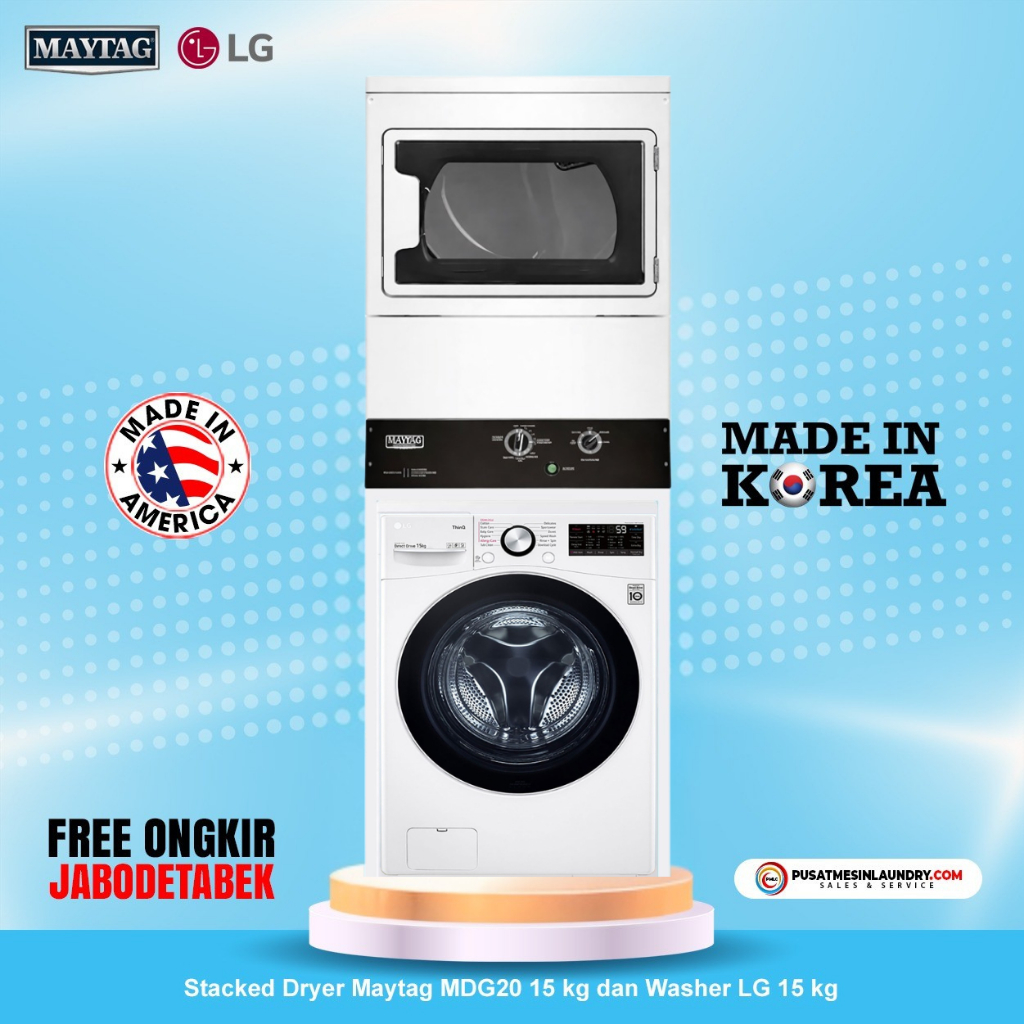 LG Mix Stack Mesin Cuci 15kg & Mesin Pengering Gas 15kg LGM15