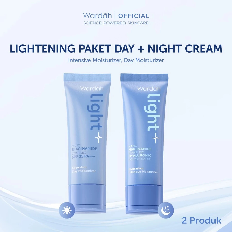 Wardah Lightening Paket Day + Night Cream 20 ml - Skincae dengan Advanced Niacinamide - Glowing Menc