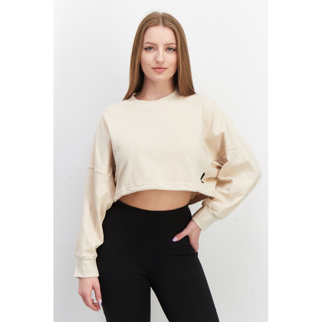 PRELOVED Adidas Cream Beige Basic Sweatershirt Sport Crop Jacket Sweater Fashion Wanita