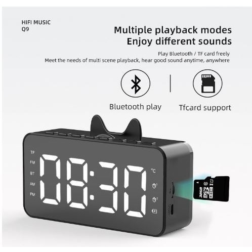 CLOCK DIGITAL + SPEAKER BLUETOOTH PORTABLE Q9 FLECO