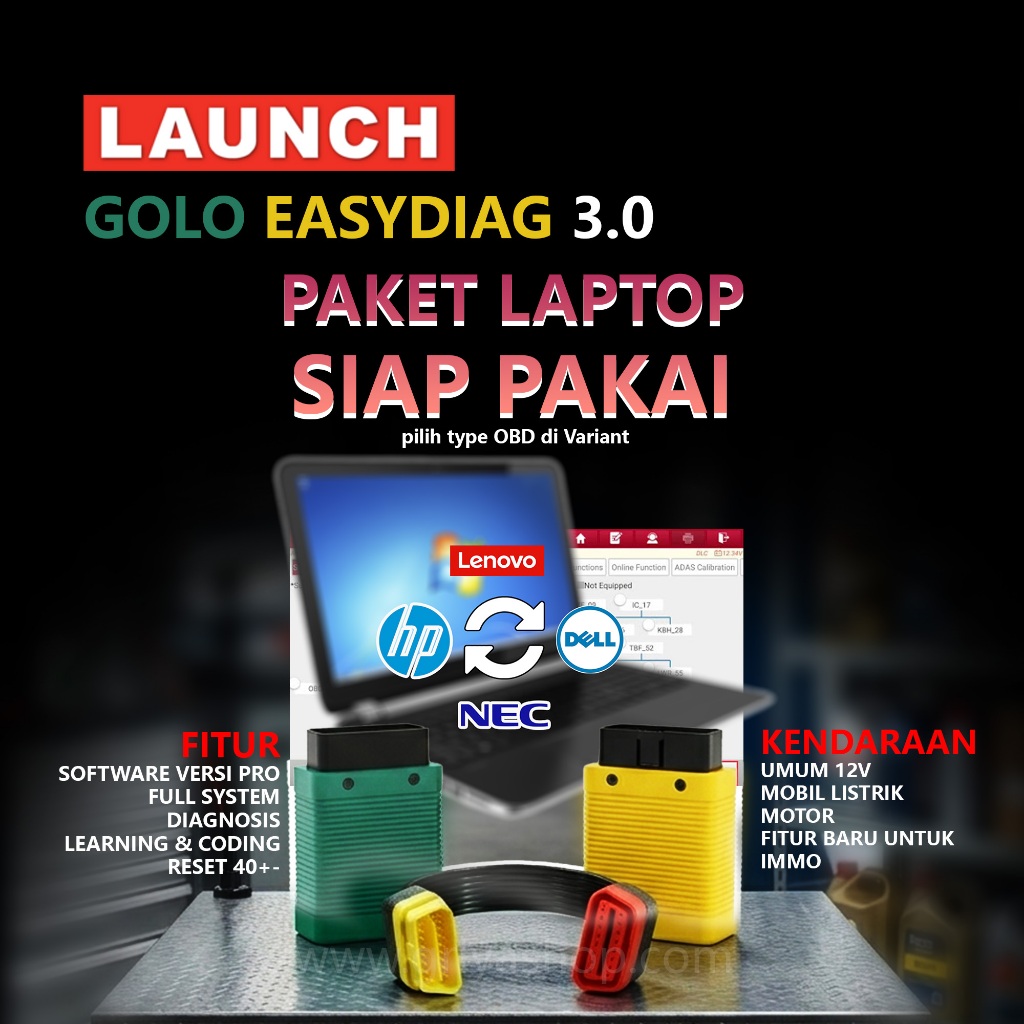 Scanner Launch Easydiag 3 & Golo 3 paket dgn Laptop