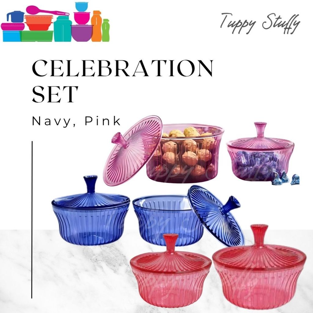Tupperware Celebration set (2) - Blue / Pink / Purple | Toples crystal set 2pcs ori tupperware / Top