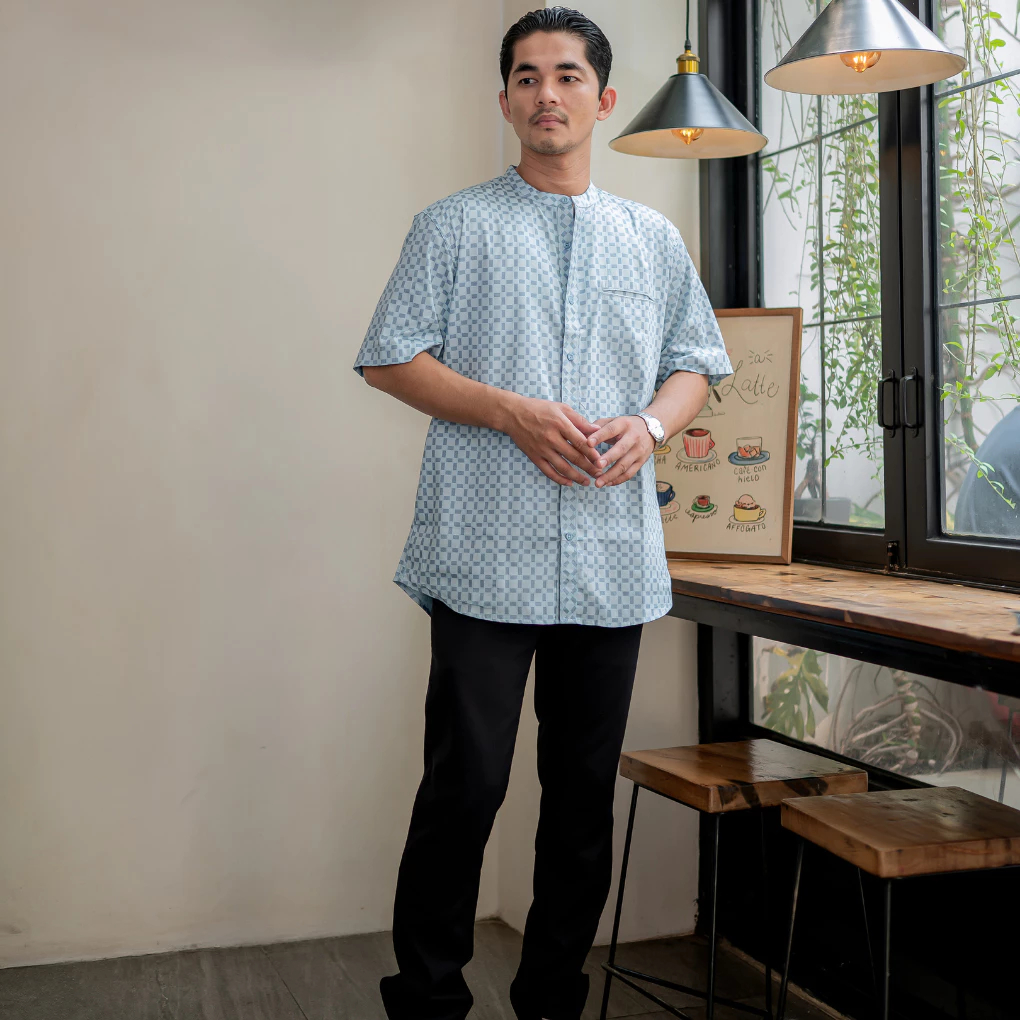 Kemeja Pria Mooi Cotton Twill Slim Fit Dusty Blue