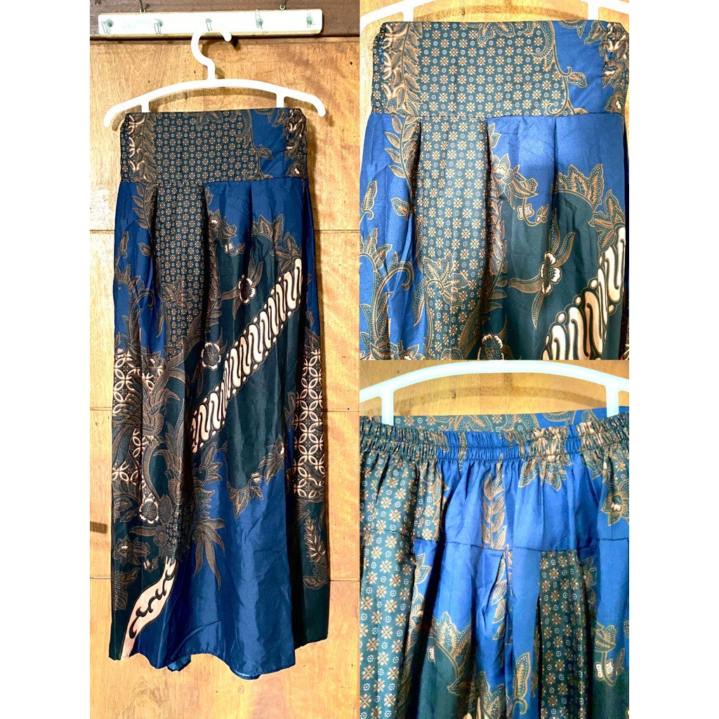 Rok Maxi Batik Biru Dongker - Bawahan Kebaya Modern Motif Etnik Solo Premium