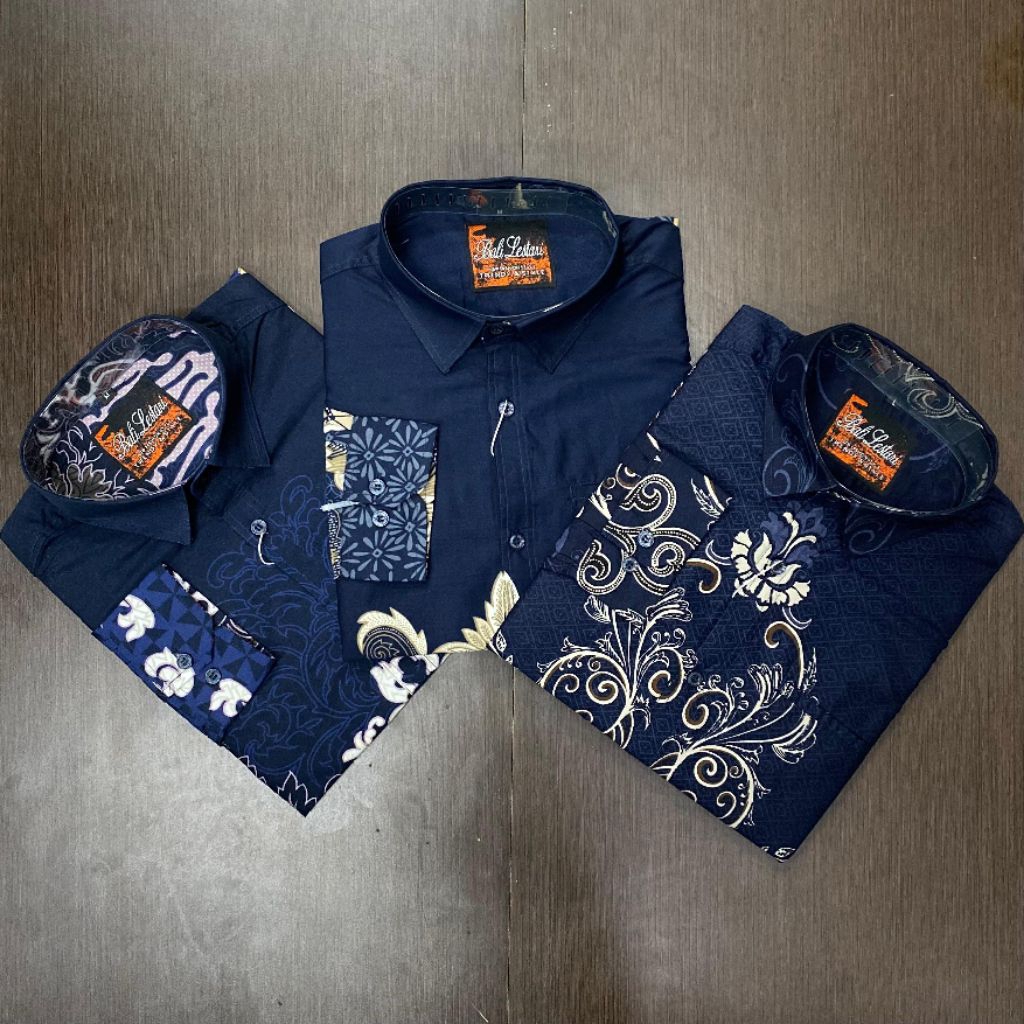 Batik Bali Lestari || Batik Pria Slim Fit Biru Lengan Panjang
