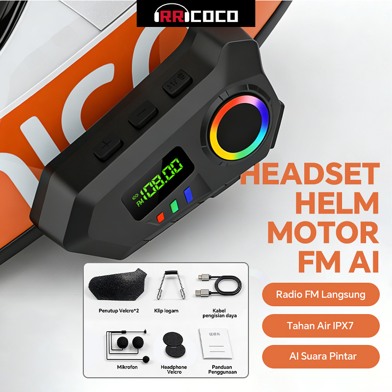 Headset Helm Motor Nge-Ride Sambil Dengar Radio Tanpa HP, Bluetooth 6.0 IP65 Tahan Hujan, Baterai Ta