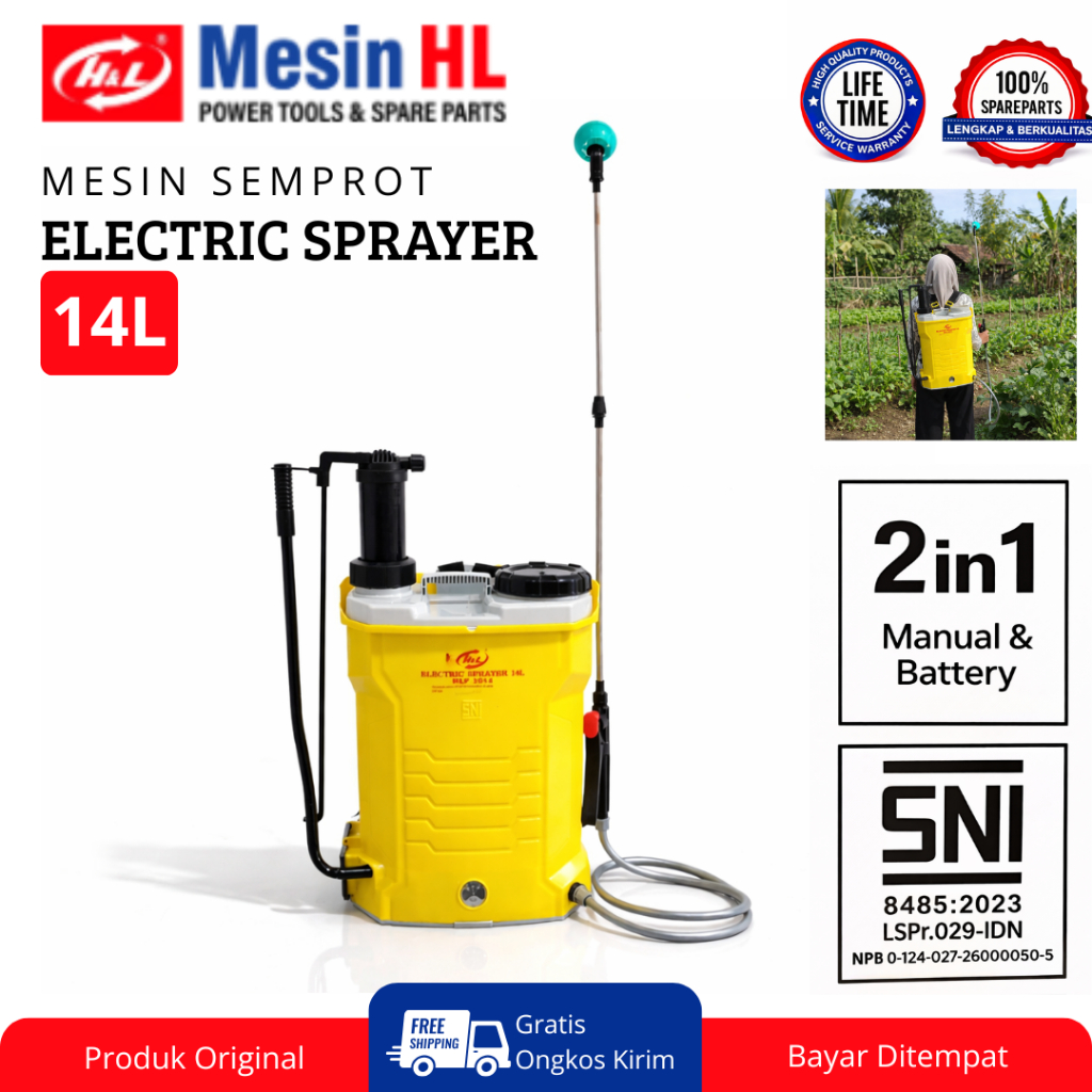 HL Alat Semprot Hama Elektrik 14L 2in1 Sprayer Elektrik & Manual Kuning HLP 3014