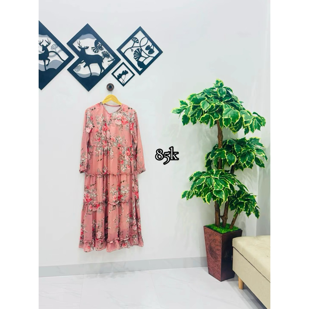 Baju Gamis Motif Bunga Bunga Cantik