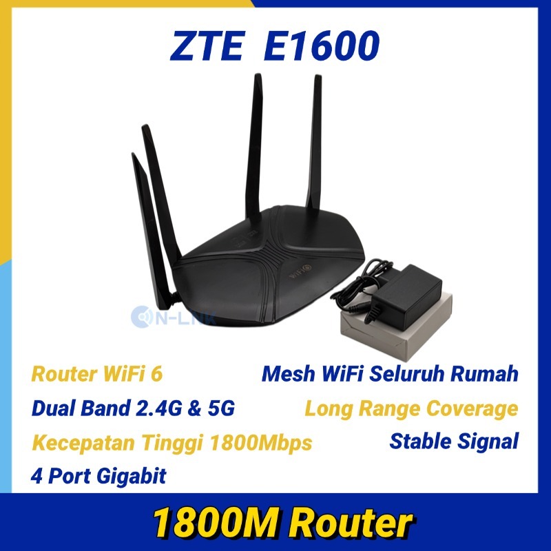 ZTE ZXHN E1600 Router WiFi 6 Dual Band 2.4G 5G 4 Antena Original Bekas Like New Gratis Adaptor Modem