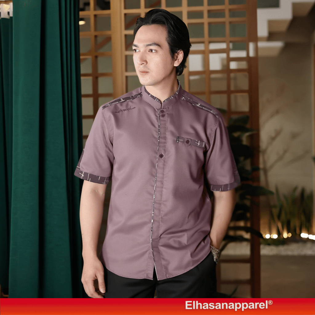 Baju Koko Pria Elrumi Lengan Pendek Motif Yisunsin Warna Lilac